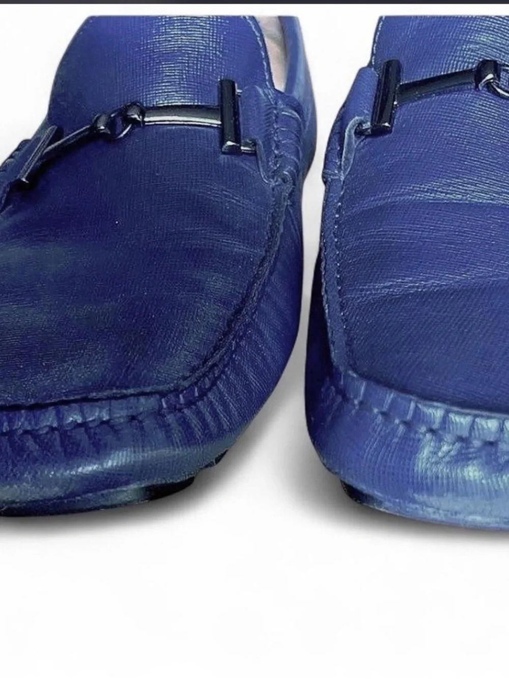 Men's Navy Leather Loafers.